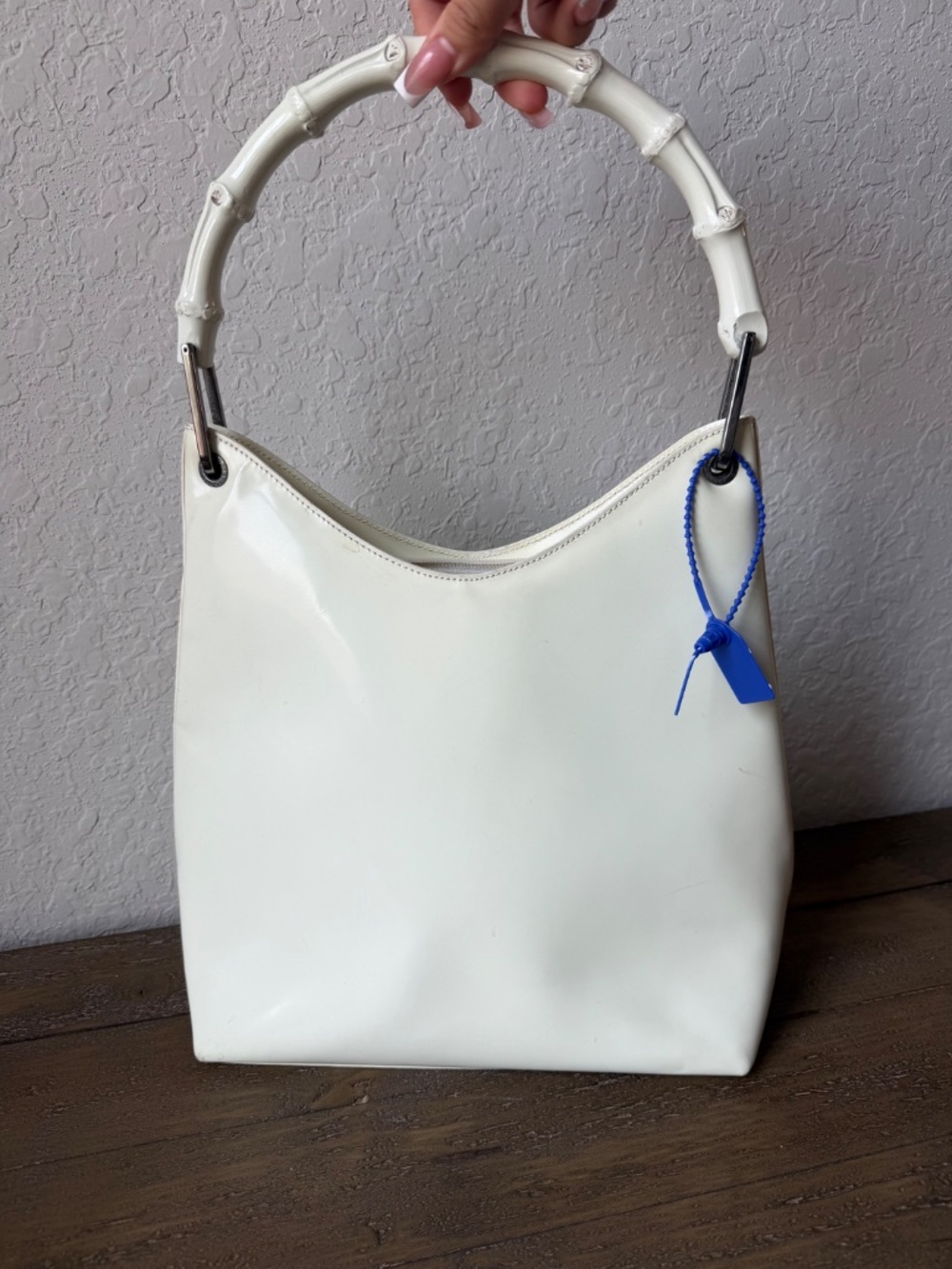 Gucci White Patent Bamboo Shoulder Bag